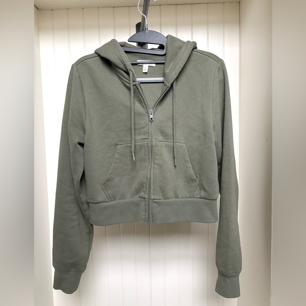 BP Olive Green Cropped Fleece Zip Up Hoodie